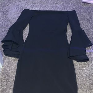 off the shoulder black mini dress